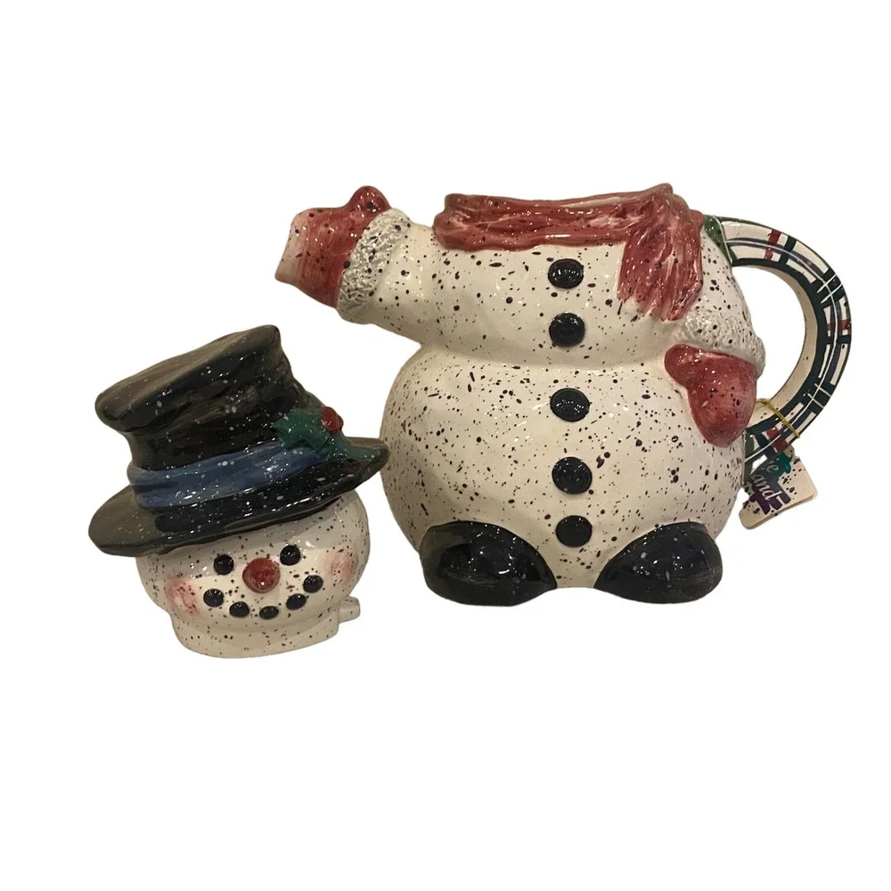Vintage 1998 Julie Ueland by Enesco Winter Christmas Adorable‎ Snowman Teapot
